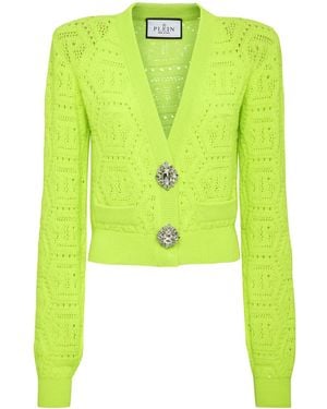 Philipp Plein Monogram-Intarsia Cropped Cardigan - Green