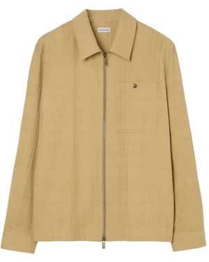 Burberry Check Cotton Zip Overshirt - Natural
