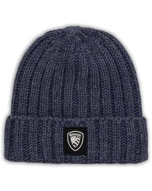 Blauer Bonnet Côtelé À Patch Logo - Blue
