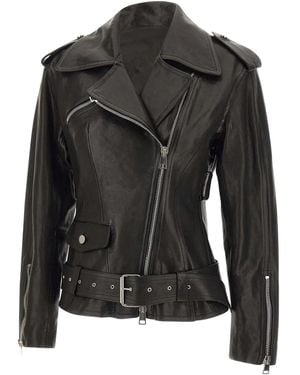 The Seafarer Belted Leather Biker Jacket - Black
