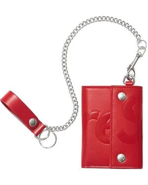Supreme Embossed-Logo Leather Chain Wallet - Red