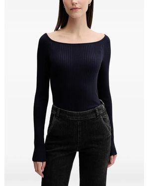 Benetton Pull En Maille Nervurée À Épaules Dénudées - Black