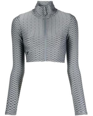Tessitura Body Couture 3D-Textured Zip-Up Top - Grey