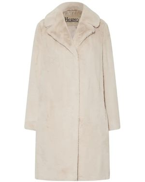 Herno Concealed-Fastening Faux-Fur Coat - White