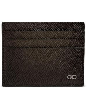 Ferragamo Micro Gancini Grained Leather Card Holder - Black