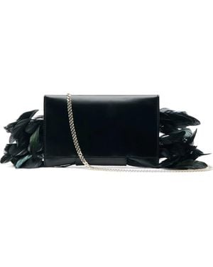 Patrizia Pepe Feather-Trim Clutch Bag - Black