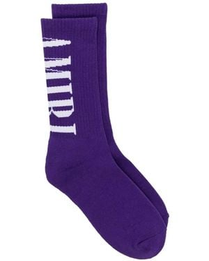 Amiri Logo-Intarsia Ribbed-Knit Socks - Purple