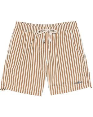 MC2 Saint Barth Striped Lighting Swim Shorts With St. Barth Embroidery - Natural