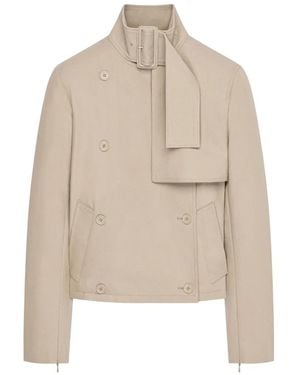 Courreges Buckle Short Cotton Trench Coat - Natural