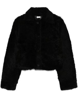 UTZON Jenay Button-Front Shearling Jacket - Black