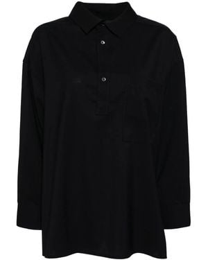 DARKPARK Button-Up Wool Polo Top - Black