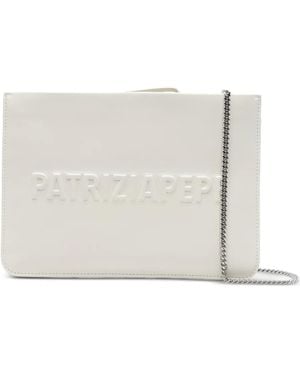 Patrizia Pepe (Im)Perfection Embossed-Logo Leather Clutch Bag - White