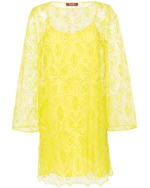 Max Mara Bracco Motif-Embroidered Midi Dress - Yellow