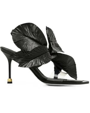 VANDA NOVAK Daisy Floral-Appliqué Sandals - Black