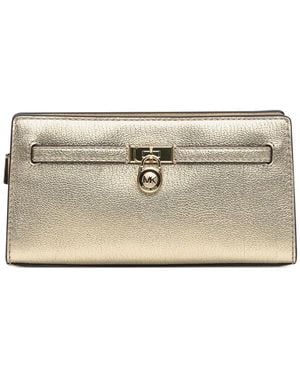 MICHAEL Michael Kors Hamilton Lock-Detail Metallic Leather Clutch - Natural
