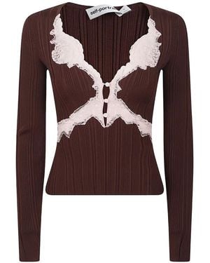 Self-Portrait Pullover Mit Spitzenbesatz - Braun