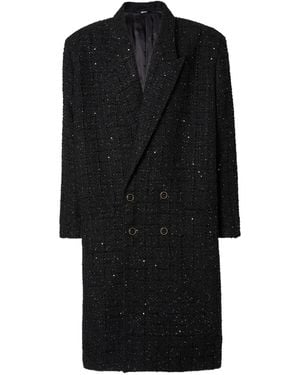 Gcds Double-Breasted Tweed Coat - Black