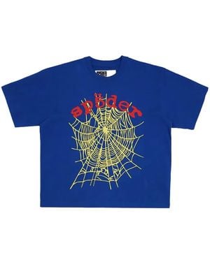 Sp5der スパイダーウェブ ロゴ Tシャツ - ブルー