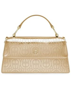Aigner Small Delia Lucida Perforated Calf Leather Shoulder Bag - Natural