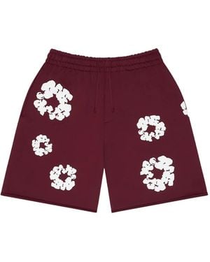DENIM TEARS Wreath-Print Track Shorts - Red