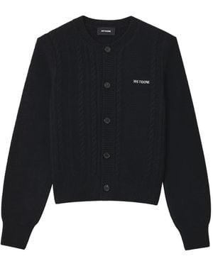 we11done Cable-Knit Logo-Embroidered Cardigan - Black