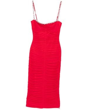 Nissa Crystal-Embellished Ruched Dress - Red