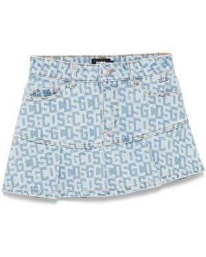 Gcds Monogram Denim Mini Skirt - Blue
