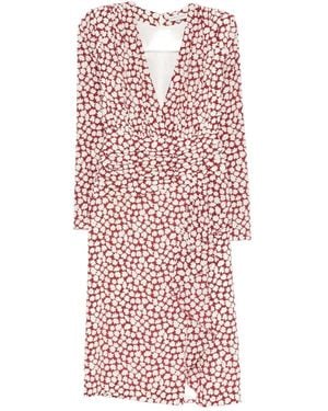 Alessandra Rich Floral-Print Draped Midi Dress - Red