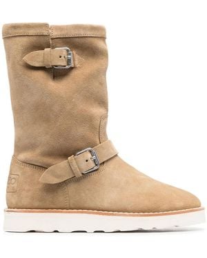 KENZO Leather Shearling Boots - Natural