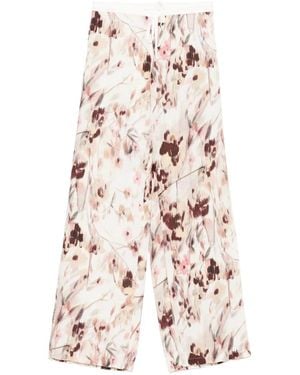 120% Lino Hose mit Blumen-Print - Pink