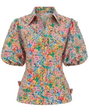 FARM Rio Butterfly-Appliqué Floral-Print Blouse - Natural