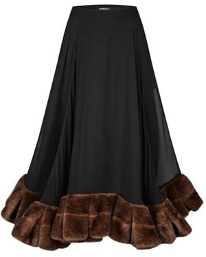 ROTATE BIRGER CHRISTENSEN Faux-Fur Trim Sun Midi Skirt - Black
