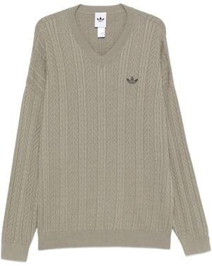 adidas Cable-Knit V-Neck Jumper - Natural