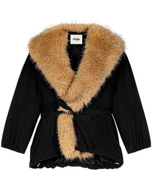 Maje Faux-Fur Shawl-Collar Coat - Black