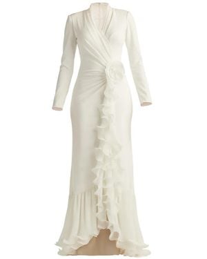 Tadashi Shoji Floral-Detail V-Neck Maxi Dress - White