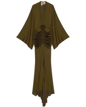 Blumarine Draped Flower-Appliqué Maxi Dress - Green