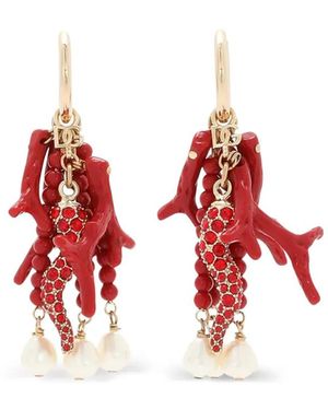 Dolce & Gabbana Creole Earrings With Horn, Coral Branches And Pearls - Red