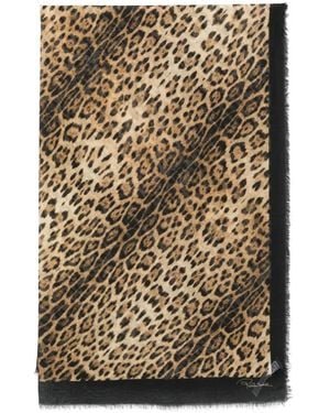 Roberto Cavalli Cashmere Blend Pashmina With All-Over Jaguar Print And Contrasting Hem - Natural