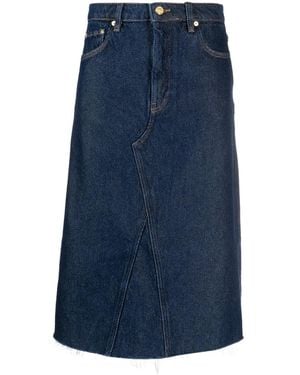 Ganni Heavy Raw-Cut Hem Denim Midi Skirt - Blue