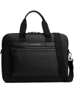 Tommy Hilfiger Zip-Fastening Patterned Laptop Bag - Black