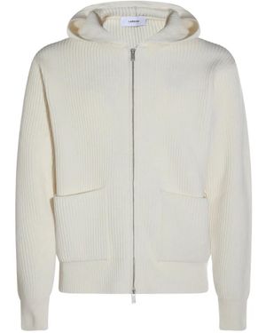 Lardini Ribbed Zip-Up Knitted Hoodie - White