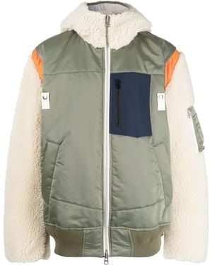Sacai Colour-Block Zip-Up Hooded Jacket - Green