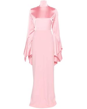 Solace London Francoise High-Neck Flared-Sleeve Maxi Dress - Pink