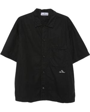 Stone Island Straight-Cut Logo-Embroidered Shirt - Black