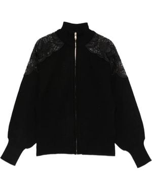 Twinset Lace-Detail Zip-Up Jacket - Black