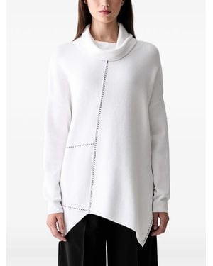 Joseph Ribkoff Cowl Neck Studded Asymmetric Sweater - White