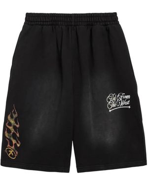 Kidwest Flame-Print Logo-Print Shorts - Black