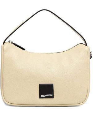 Karl Lagerfeld Logo-Patch Leather Shoulder Bag - Natural