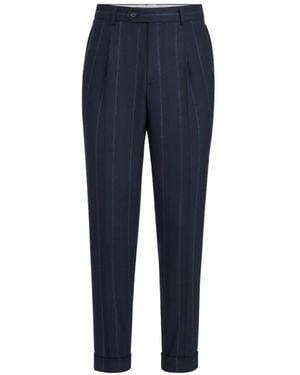 Brunello Cucinelli Pantalon En Cachemire Et Laine Vierge À Rayures - Blue
