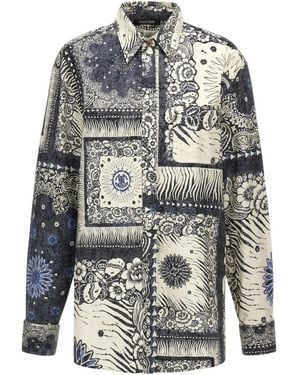 Roberto Cavalli Bandana-Print Shirt Dress - Gray